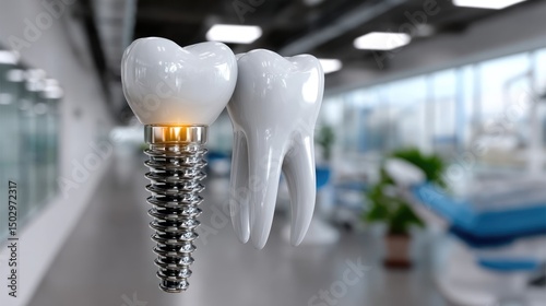 Tooth anchor design: oral surgery, jaw restoration, titanium post, gum integration, artificial root, dental innovation, prosthetic support, enamel solution, bone fusion, maxillofacial procedure. photo