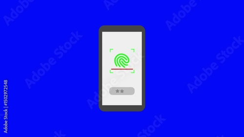 Finger print scanning concept. lock secure security icon Scanner icon animation isolated  on blue background. Hd video.