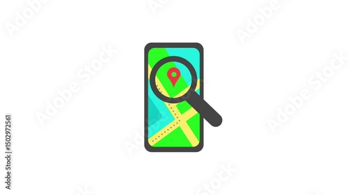 GPS navigation concept on smartphone. Red pin icon moving forward on a map. HD video.