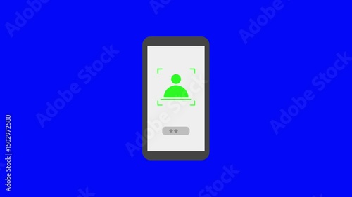ID card scanning on smartphone. lock secure security scanner icon animation isolated  on blue background. Hd video.