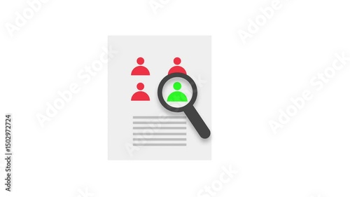 Animation of hiring people icon with a magnifying glass. Job recruitment concept. Isolated on white background.