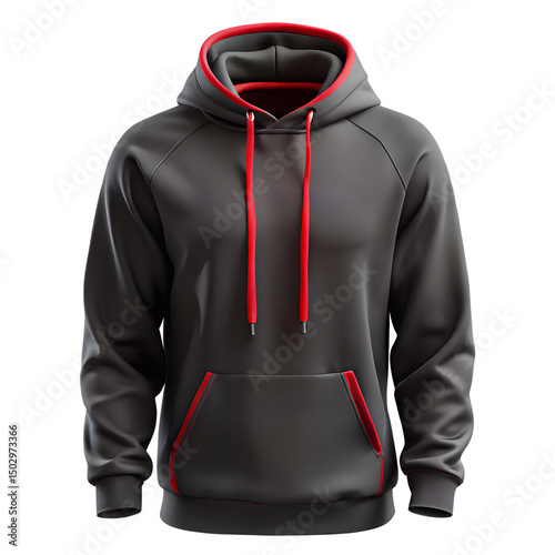 black hoodie with red drawstrings 3d design isolated on transparent background