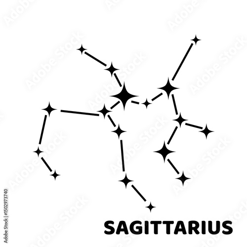 Sagittarius, Zodiac signs vector illustrations, Mystic astrology vector isolated black signs