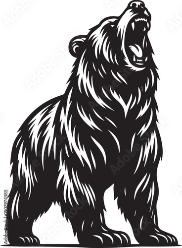 A fierce black vector of a roaring bear standing on hind legs