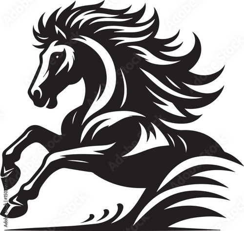 Bold black vector design of a galloping horse in dynamic motion