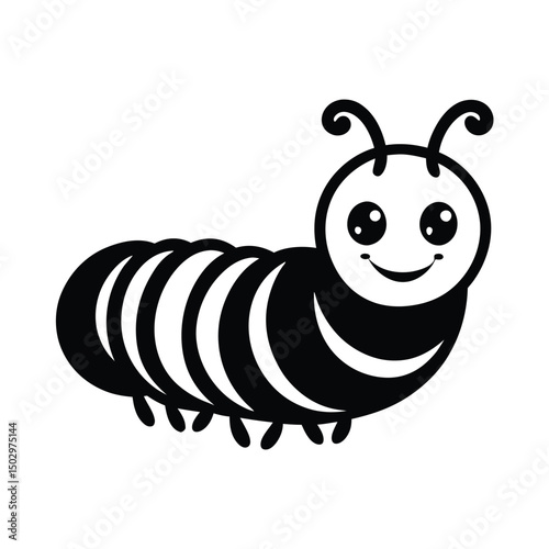caterpillar cute head vector art silhouette, Cute Caterpillar on White Background, Silk Trail Elegance Sleek Black Icon Illustrating Caterpillar Evolution Natures Progression Elegant Monochrome Emblem
