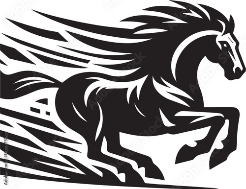Bold black vector design of a galloping horse in dynamic motion