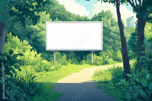Blank Billboard in Lush Green Park Setting