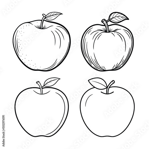 Simple Apple Sketch, Line Art Fruit, Black and White Apple