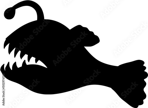 Anglerfish Cartoon Silhouette Shadow Fish Vector Drawing