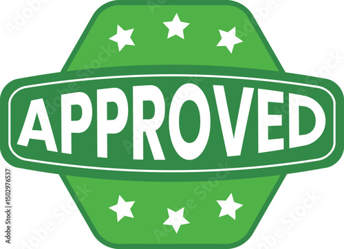 Green Approved Badge with Stars for Certification and Validation