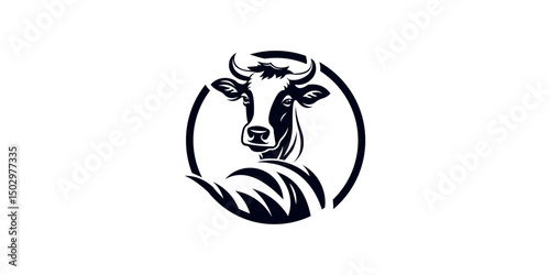 cow farm silhouette logo and cow head silhouette and grass