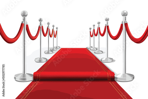 3d realistic vector red carpet and gold barrier.