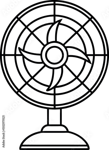 Electric Table Fan Line Art – Black and White Vector Illustration