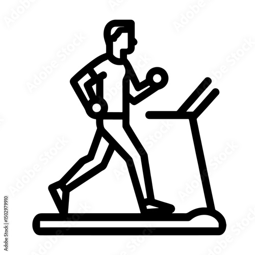 treadmill machine icon, gym tool, outline vector, transparent background