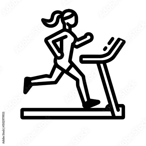 treadmill machine icon, gym tool, outline vector, transparent background