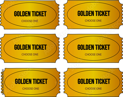 This realistic golden ticket vector illustration is designed with an elegant metallic gradient effect that simulates a luxurious gold foil finish. 