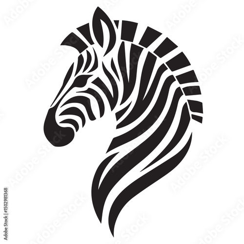 Striking black and white striped zebra head vector illustration, a wild safari animal
