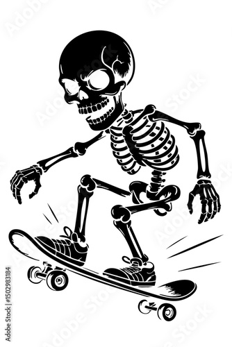 Skull Skateboard Art: Edgy Monochrome Design for Urban Decor & Streetwear