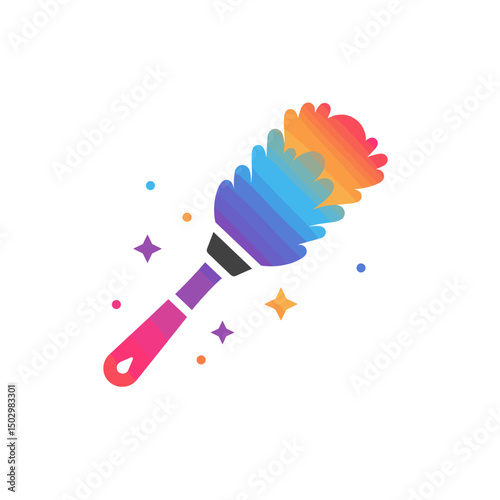 Colorful cleaning brush icon with sparkles and bright colors  