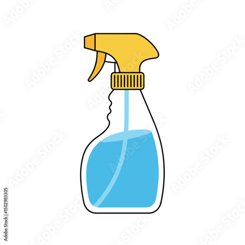 Cleaning spray bottle icon with blue liquid and yellow nozzle  