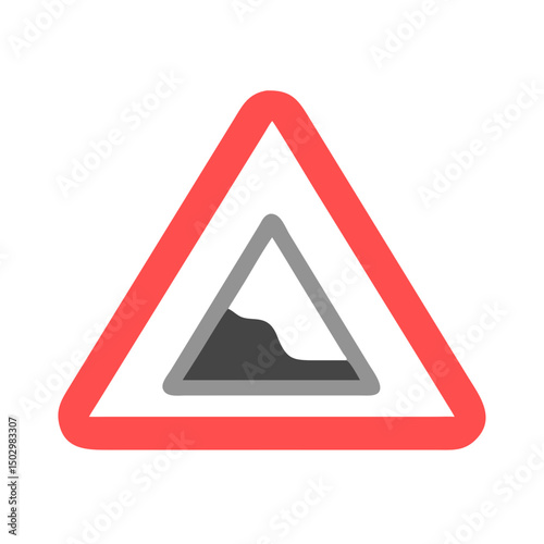 Warning sign indicating landslide danger with red and white colors on a white background 
