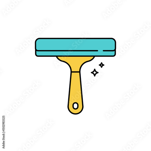 Cleaning tool with blue rubber and yellow handle for home use  