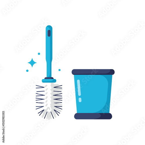 Cleaning tools icon including a blue dust brush and container  