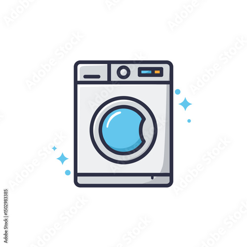 Washing machine icon in modern flat design with sparkling effects  