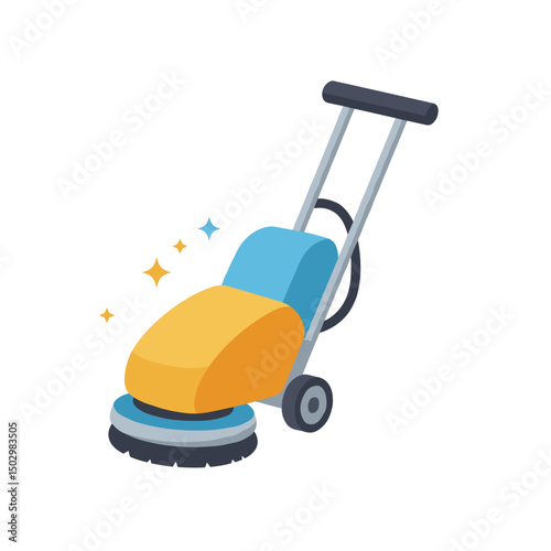 Cleaning machine, floor polisher machine icon in a colorful flat design style  