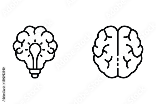 Brain and Light Bulb Icons Representing Intelligence, Creativity, and Bright Ideas in Minimalist Design