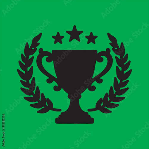 Trophy Icon with Laurel Wreath and Stars,
Champion Cup Silhouette with Laurel Leaves,
Victory Trophy with Three Stars and Wreath,
Black Award Cup with Laurel Branches,
Achievement Trophy with Laurel D