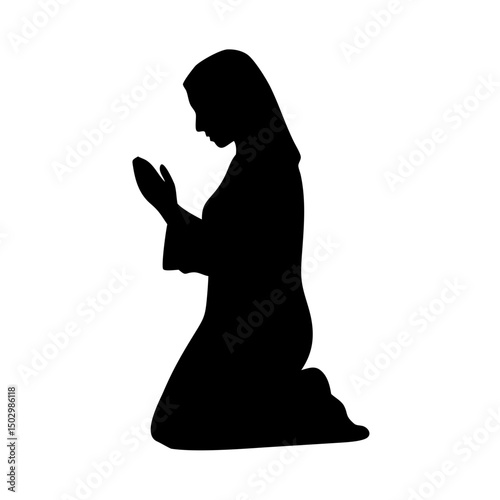 Virgin Mary praying icon, vector black silhouette PNG or SVG with transparent background