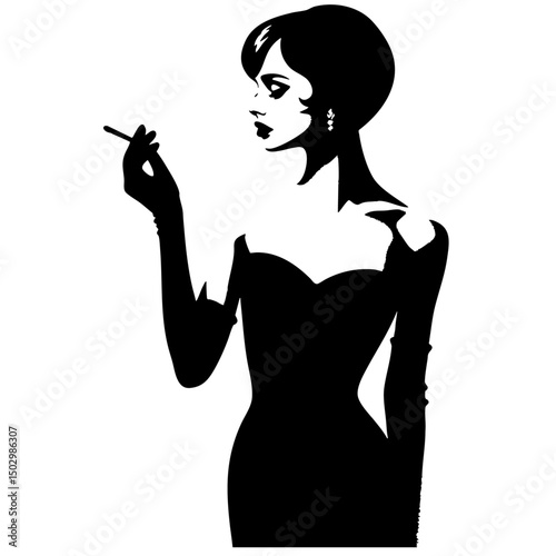 タバコを吸う女性のシルエットイラスト