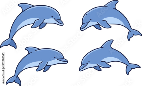 Create a kinds of Dolphin fish animal vector icon illustration, Cute blue dolphins set, dolphin jumping isolated on with white background .