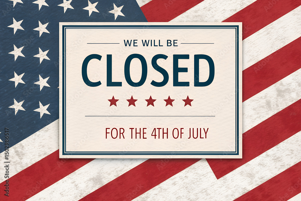 Fototapeta premium 4th of July Independence Day Closure Notice American Flag Sign 2025