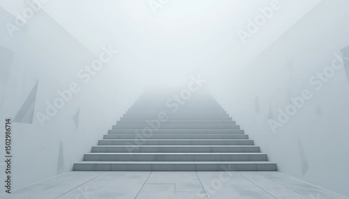 Stairway Leading to Fog Minimalist Architectural Design