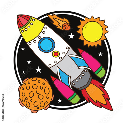 Colorful Cartoon Rocket Vector Illustration – Space Exploration and Adventure