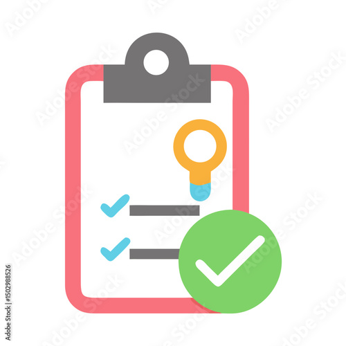 Safety checklist with green checkmark and magnifying glass on a clipboard in vibrant colors 