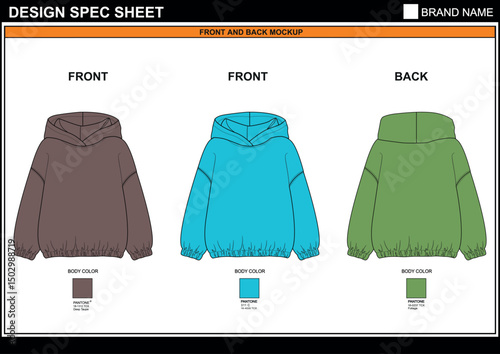 PREMIUM SOLID KIDS HOODIE CAD EDITABLE FLAT TECHKNICAL FASHION SKETCH VECTOR MOCKUP