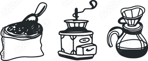 Coffee drawing, engraving, ink, line art, vector	