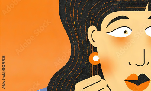 Surprised or Shocked Woman Close-Up with Orange Earring, for Emotion and Reaction Graphics - Stylized Illustration