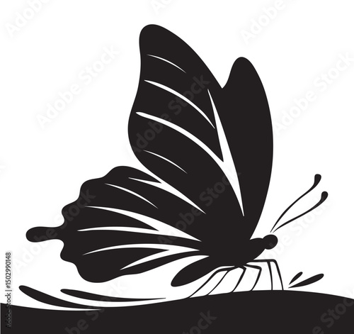 Silhouette of a Butterfly Landing on Ground – Vector Style Design