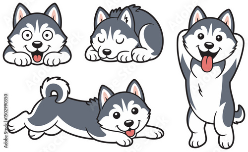 sticker pack of cute and funny husky