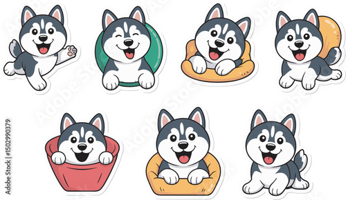 sticker pack of cute and funny husky