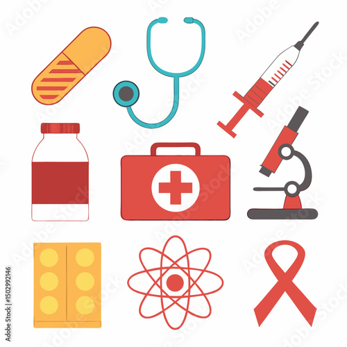 medical and healthcare icon set over background, line color style, vector illustration