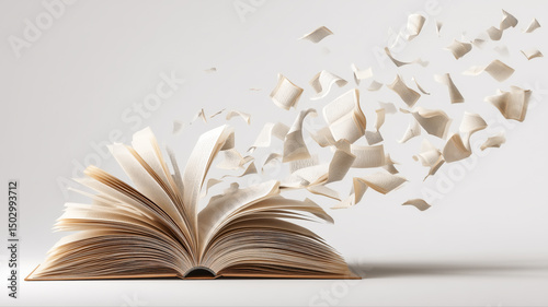 Pages take flight from an open book in a dazzling display of imagination