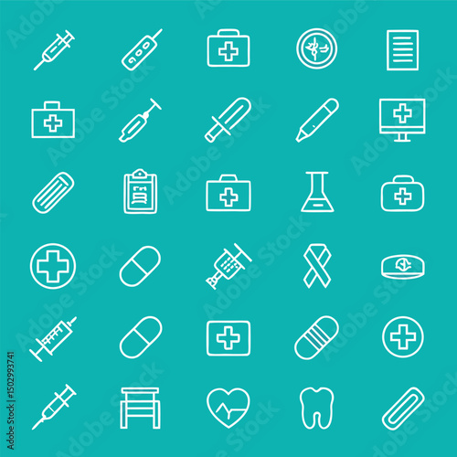 medical and healthcare icon set over background, line color style, vector illustration