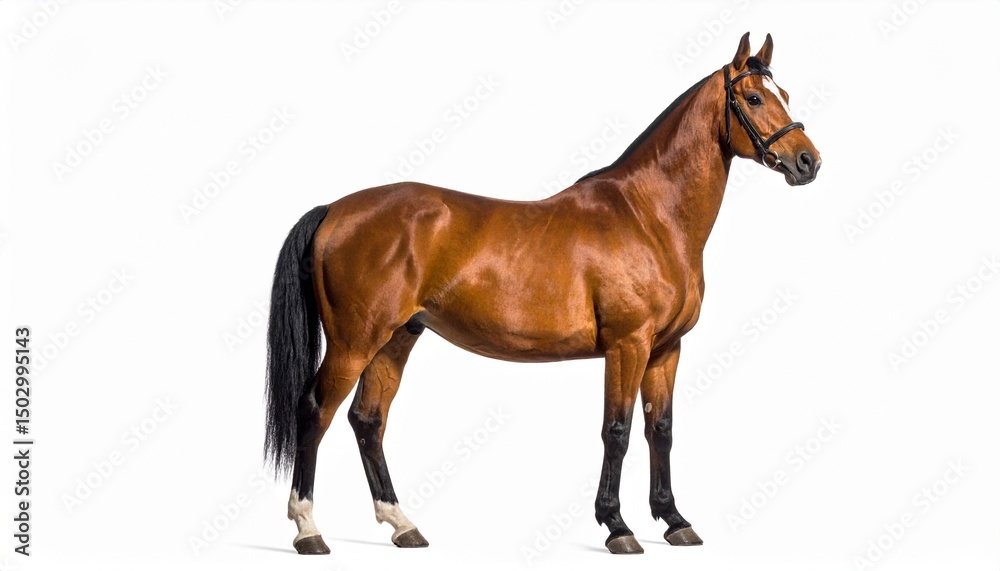 Realistic Horse Standing on White Background with Soft Studio Shadow