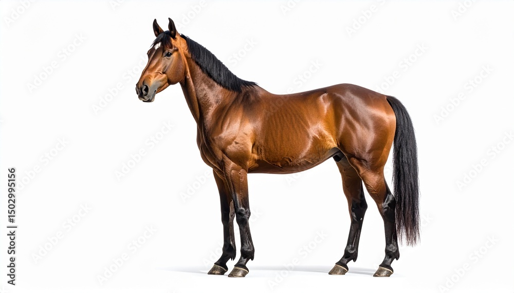 Obraz premium Realistic Horse Standing on White Background with Soft Studio Shadow